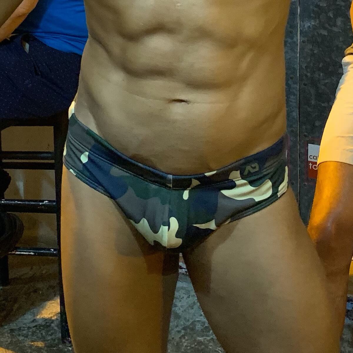 Close-up man's camouflage bikini