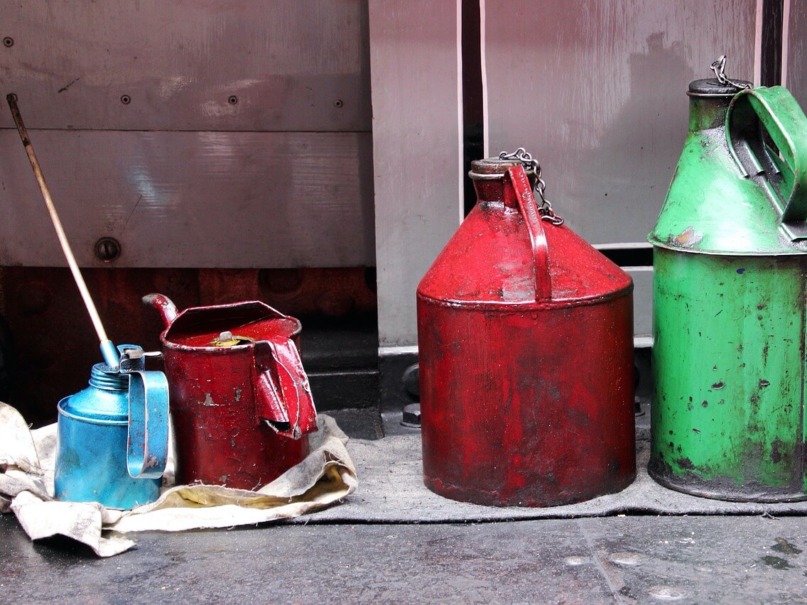 Colorful oil lube cans