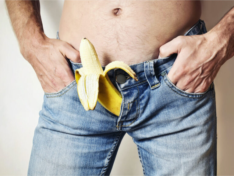Man jeans with banana in crotch