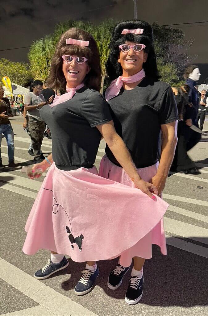 Big-Haired Pink Ladies at Wicked Manors Halloween 2 big-haired pink ladies costume